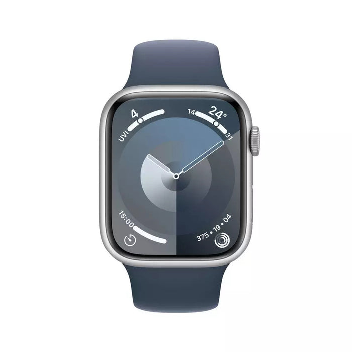 Apple Watch Series 9 GPS 45mm, Silver Aluminium Case with Light Blue Sport Band, Apple Replacement