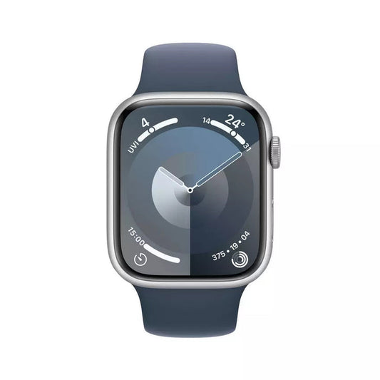 Apple Watch Series 9 GPS 45mm, Silver Aluminium Case with Light Blue Sport Band, Apple Replacement