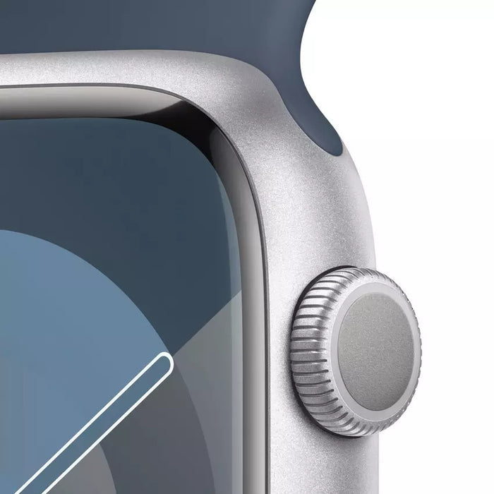 Apple Watch Series 9 GPS 45mm, Silver Aluminium Case with Light Blue Sport Band, Apple Replacement
