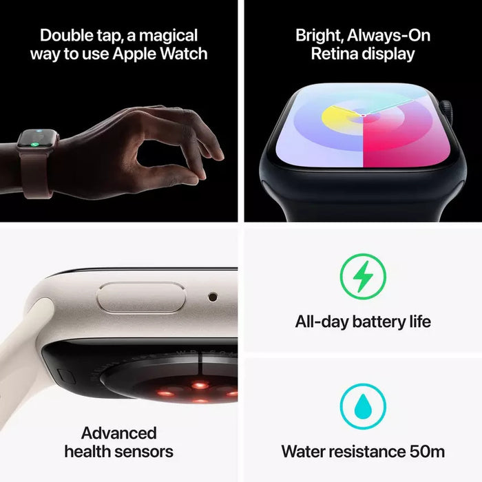 Apple Watch Series 9 GPS 45mm, Silver Aluminium Case with Light Blue Sport Band, Apple Replacement
