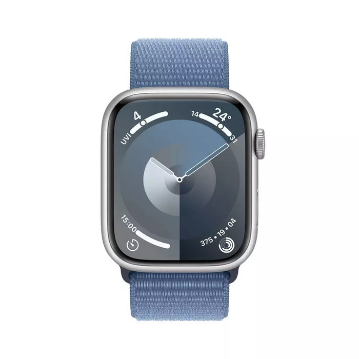 Apple Watch Series 9 GPS 45mm, Silver Aluminium Case with Light Blue Sport Loop, Apple Replacement