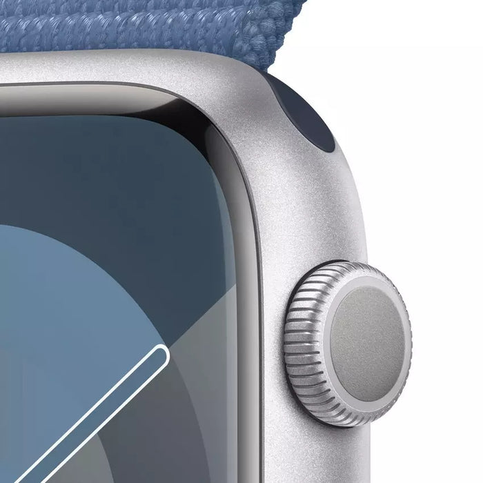 Apple Watch Series 9 GPS 45mm, Silver Aluminium Case with Light Blue Sport Loop, Apple Replacement