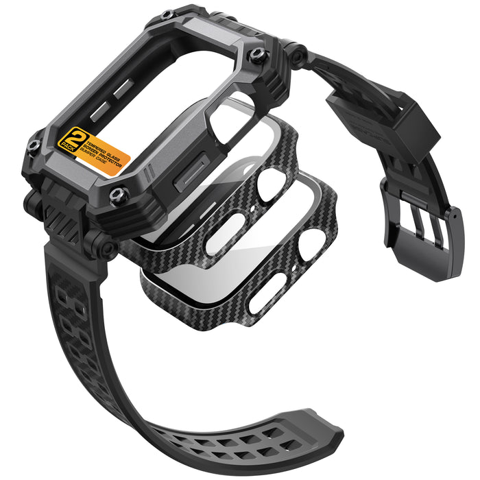 Apple Watch Unicorn Beetle PRO GLASS Rugged Wristband Case with Tempered Glass Screen Protector 45mm-Black