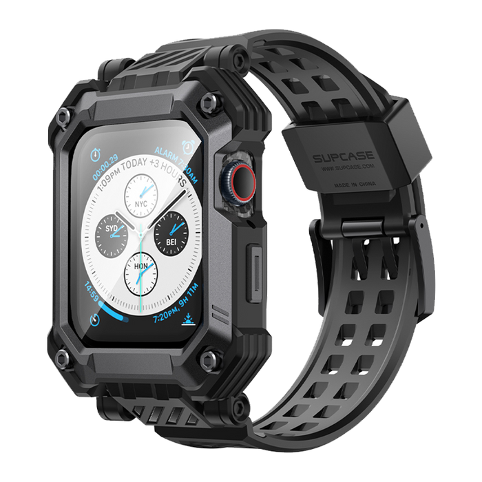 Apple Watch Unicorn Beetle PRO GLASS Rugged Wristband Case with Tempered Glass Screen Protector 45mm-Black
