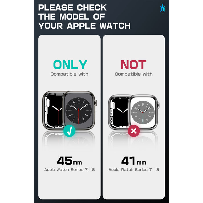 Apple Watch Unicorn Beetle PRO GLASS Rugged Wristband Case with Tempered Glass Screen Protector 45mm-Black