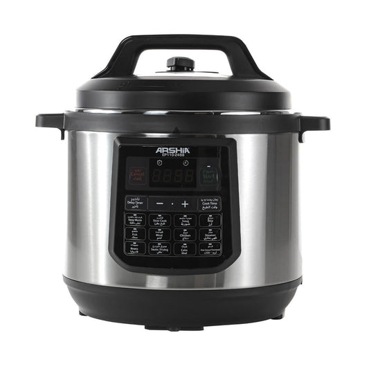 Arshia Digital Pressure Cooker, 8Lit, 1200Watts, Black & Steel