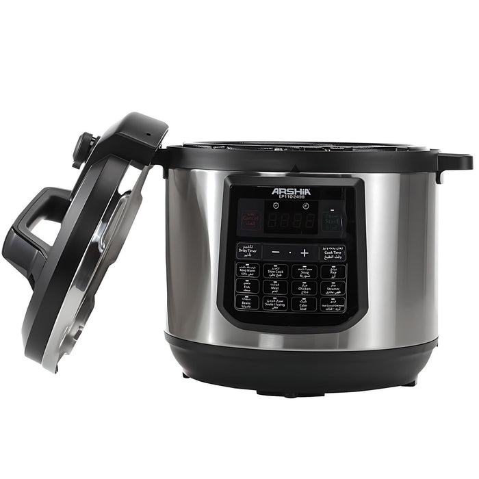 Arshia Digital Pressure Cooker, 8Lit, 1200Watts, Black & Steel