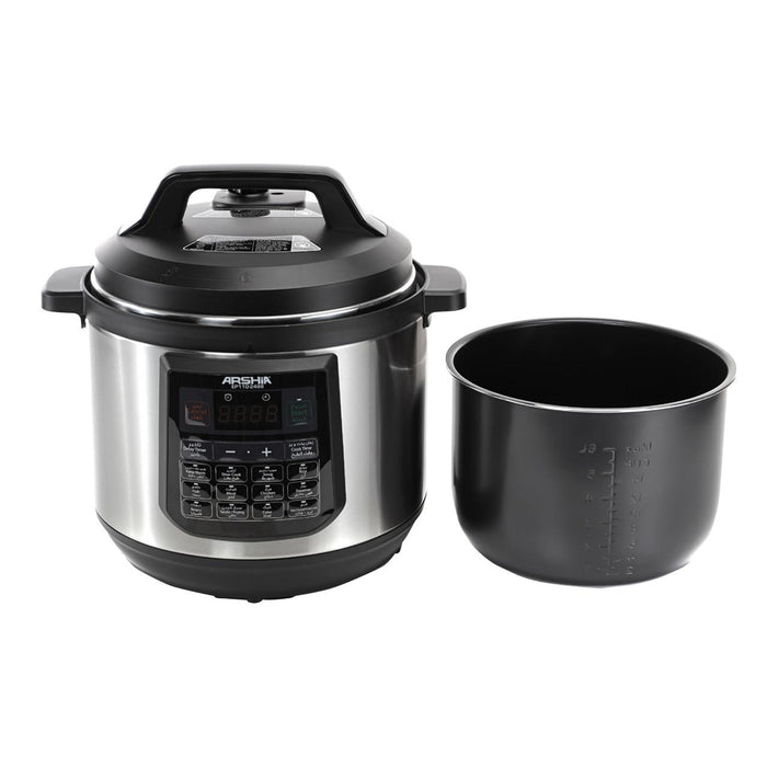 Arshia Digital Pressure Cooker, 8Lit, 1200Watts, Black & Steel