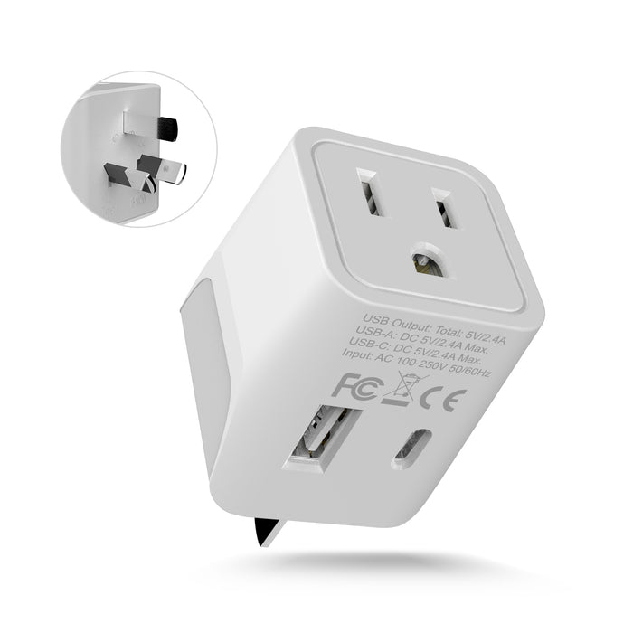 Australia, China Travel Adapter - Type I - USB A + USB C (CTU-16)