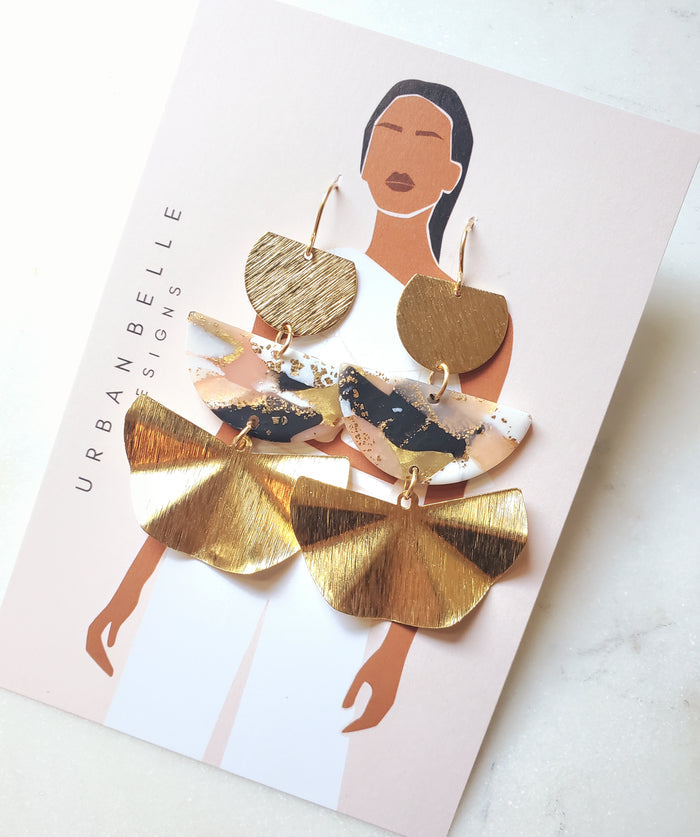 AVA Terrazzo Fan Statement Earrings 14K Gold Filled