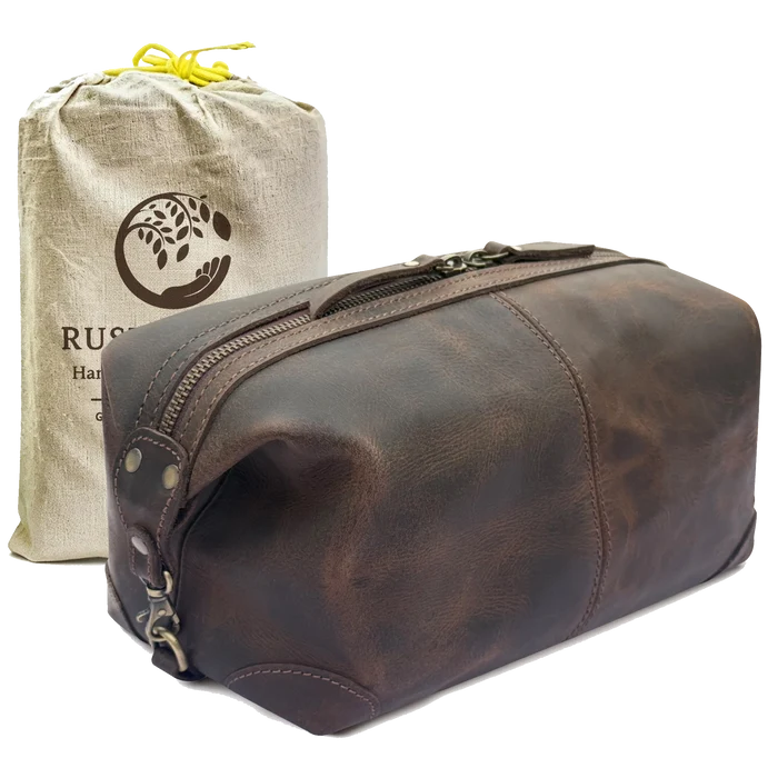 Avery Leather Toiletry Bag - Premium Travel Shaving Dopp Kit