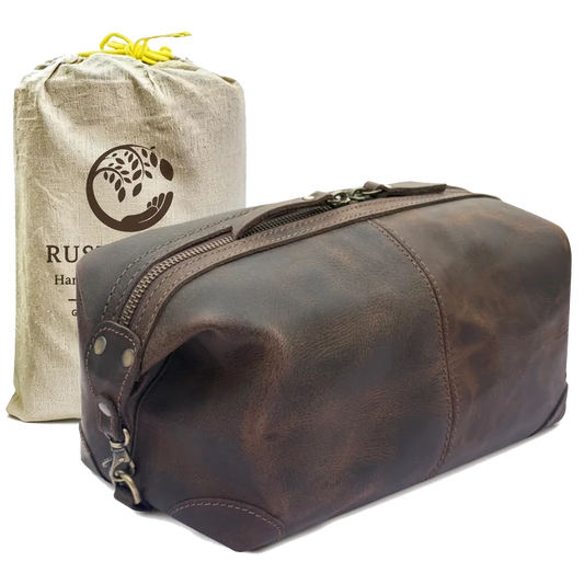Avery Leather Toiletry Bag - Premium Travel Shaving Dopp Kit