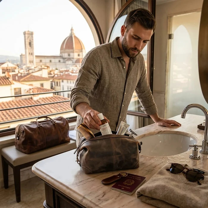 Avery Leather Toiletry Bag - Premium Travel Shaving Dopp Kit