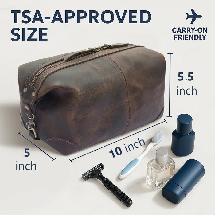 Avery Leather Toiletry Bag - Premium Travel Shaving Dopp Kit
