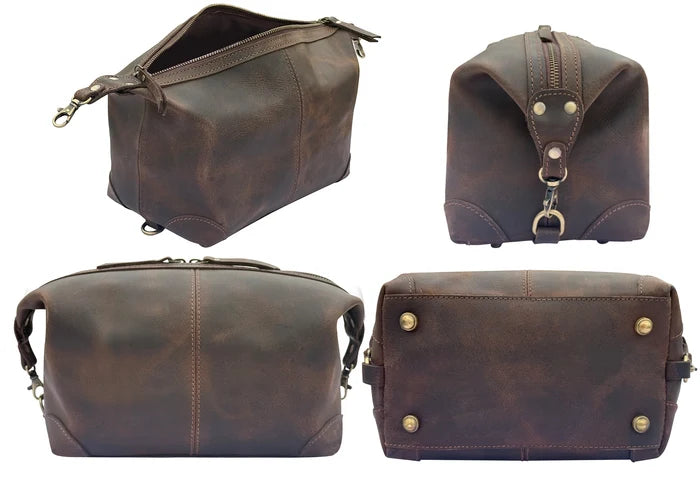 Avery Leather Toiletry Bag - Premium Travel Shaving Dopp Kit