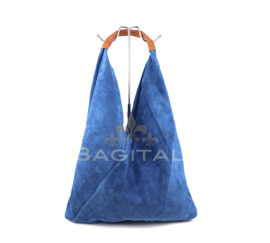 Bagitali Suede Tote Bag With Leather Handle - Denim