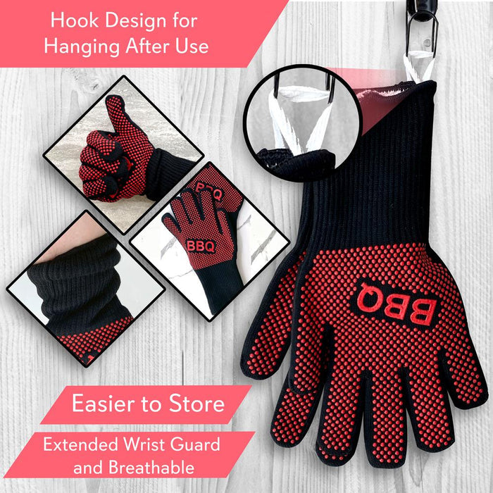 BBQ Gloves 1472°F Heat Resistant Silicone Grip 14" Washable Mitts