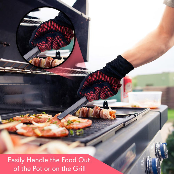 BBQ Gloves 1472°F Heat Resistant Silicone Grip 14" Washable Mitts