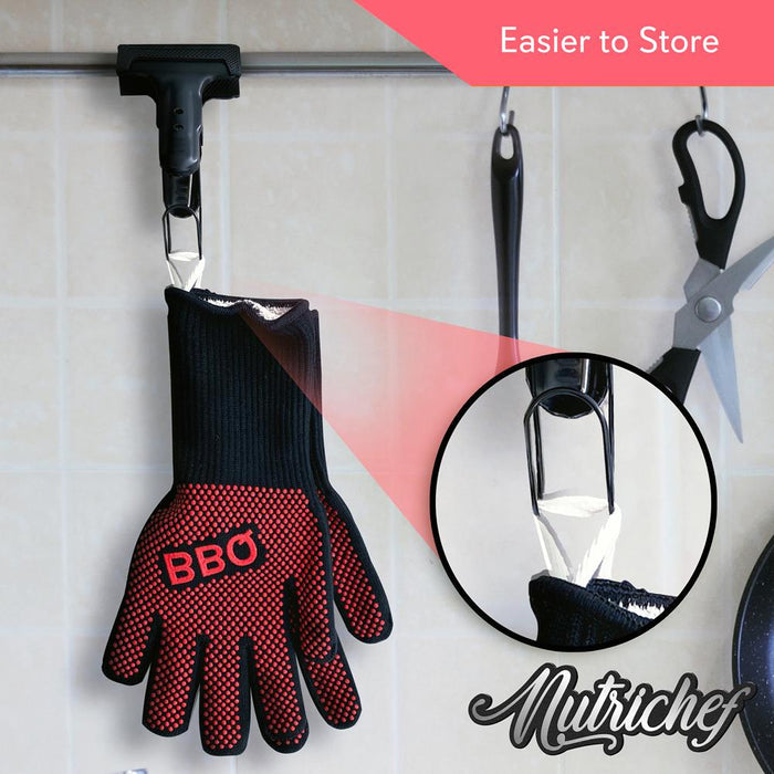 BBQ Gloves 1472°F Heat Resistant Silicone Grip 14" Washable Mitts