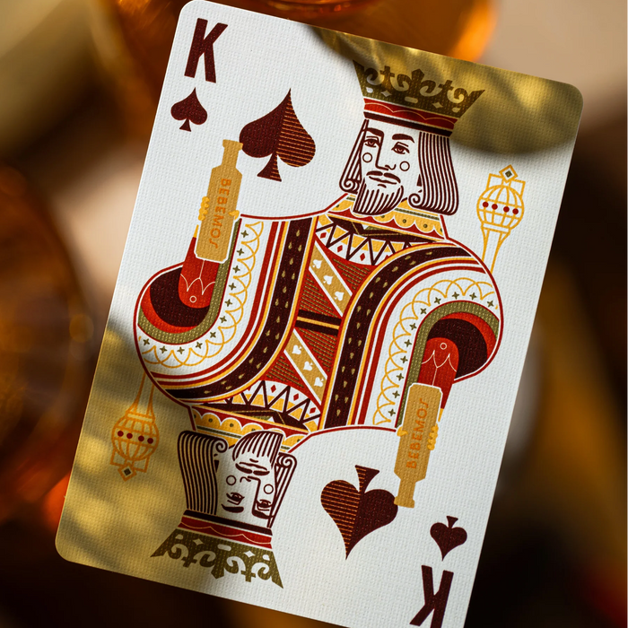 King of Spades playing card with detailed artwork on a blurred background