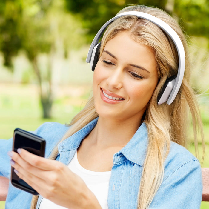 aluratek Bluetooth wireless stereo headphones white lifestyle
