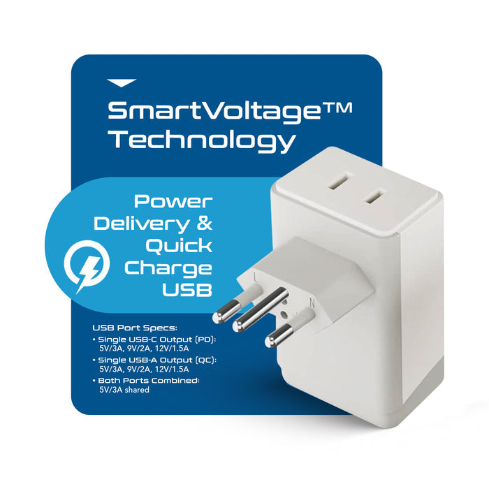 Brazil Travel Adapter | Type N - USB-A & USB-C Ports + 2 USA Outlet (AP-11C)