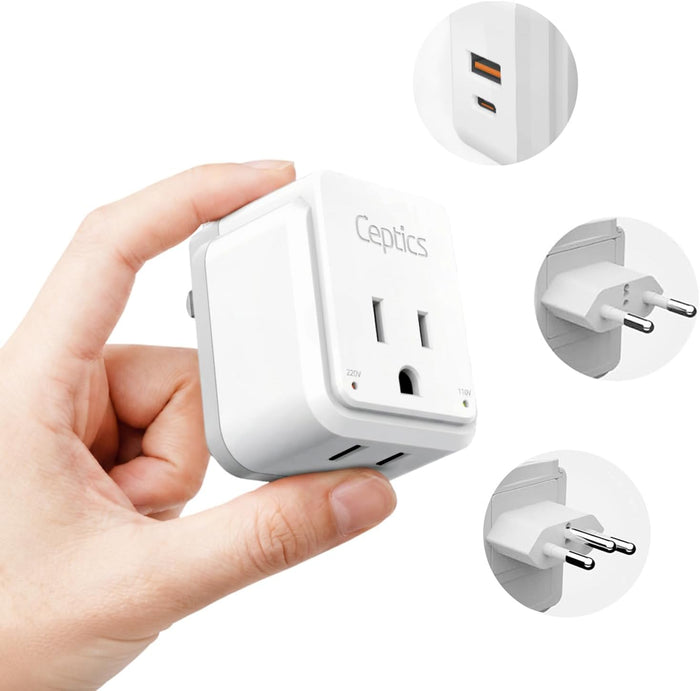 Brazil Travel Plug Adapter Set | Type C, N - 1 USB & 1 USB-C 3.1A + 2 USA Socket (PAK-BR)