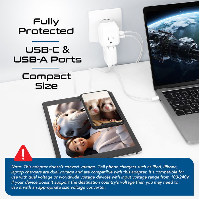 Brazil Travel Plug Adapter Set | Type C, N - 1 USB & 1 USB-C 3.1A + 2 USA Socket (PAK-BR)