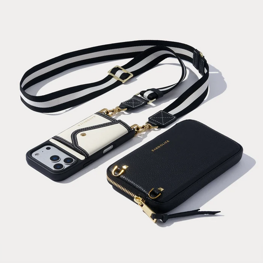 Brooke Canvas Pouch Set - Cream Black/Gold