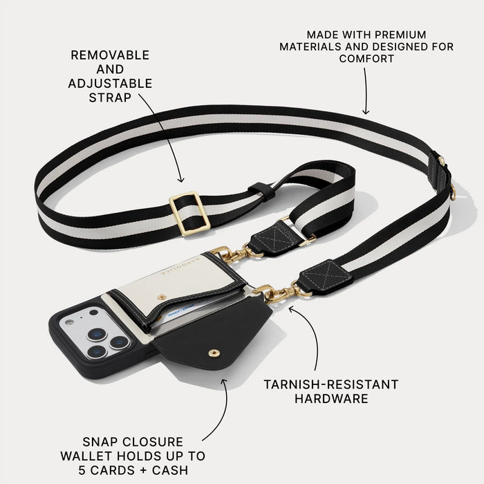 Brooke Canvas Pouch Set - Cream Black/Gold