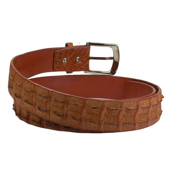 Full view of rugged hornback ridges on brown crocodile belt