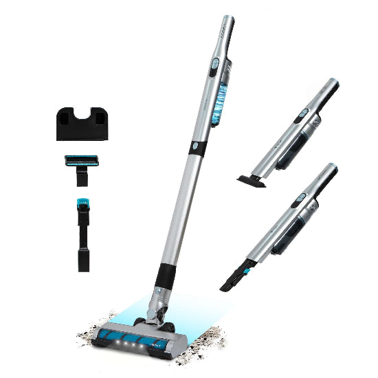 Multifunctional cleaning tool with attachments on a white background