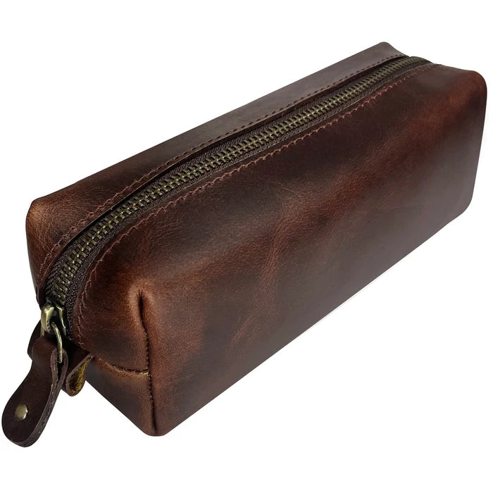 Charlie Leather Pencil Case - Handcrafted Premium Zippered Pen Pouch (Walnut Brown)