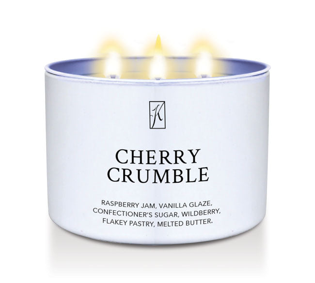 'Cherry Crumble' scented Candle Tin by Kringle Candle on a white background