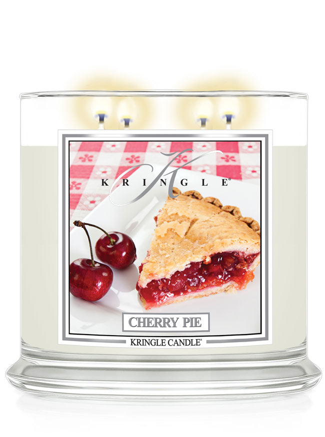 Kringle Candle cherry pie scented candle with cherry and pie illustration on label