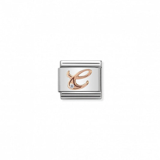 Classic Link 9K Rose Gold and Cubic Zirconia Letter C Charm