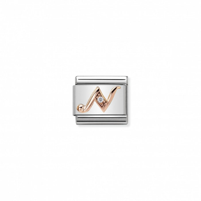Classic Link 9K Rose Gold and Cubic Zirconia Letter N Charm