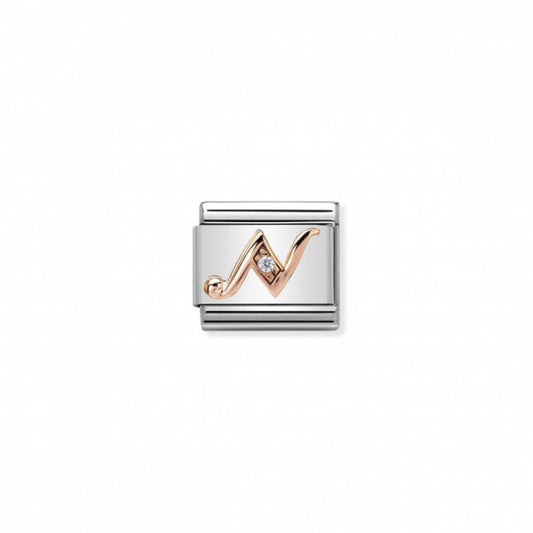 Classic Link 9K Rose Gold and Cubic Zirconia Letter N Charm