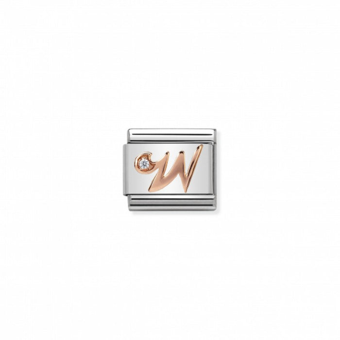 Classic Link 9K Rose Gold and Cubic Zirconia Letter W Charm