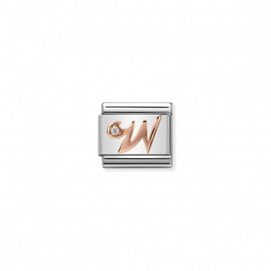 Classic Link 9K Rose Gold and Cubic Zirconia Letter W Charm