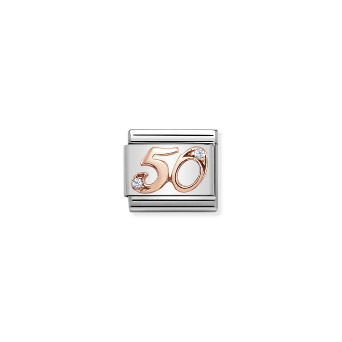 Classic Link Number 50 Rose Gold and Cubic Zirconia Charm