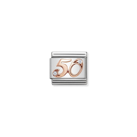 Classic Link Number 50 Rose Gold and Cubic Zirconia Charm