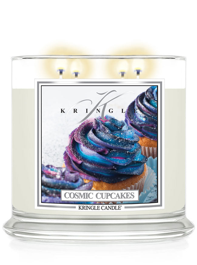 Kringle Candle Cosmic Cupcakes candle with colorful cupcake design on a white background