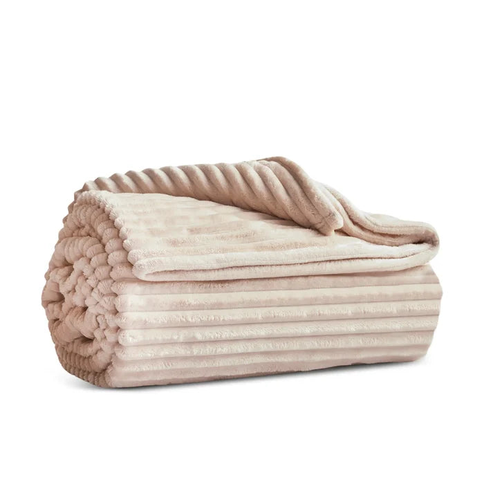 Couverture Karaca Ruby Stripe Wellsoft double, écru