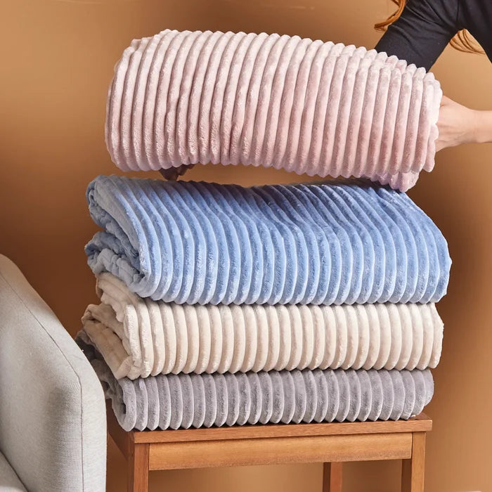Couverture Karaca Ruby Stripe Wellsoft double, écru