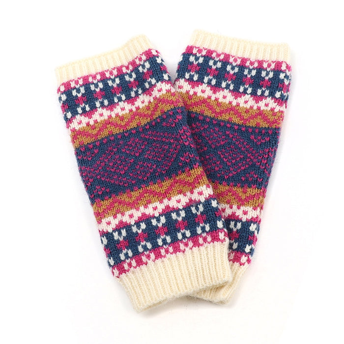 Cream & Navy Fairisle Wrist Warmers