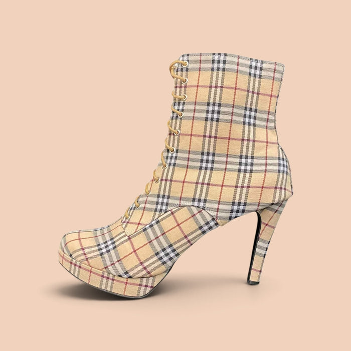 Cream tartan boot