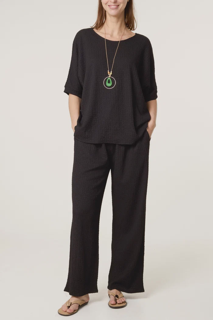 Crinkle Fabric Trouser Co-Ord - Black