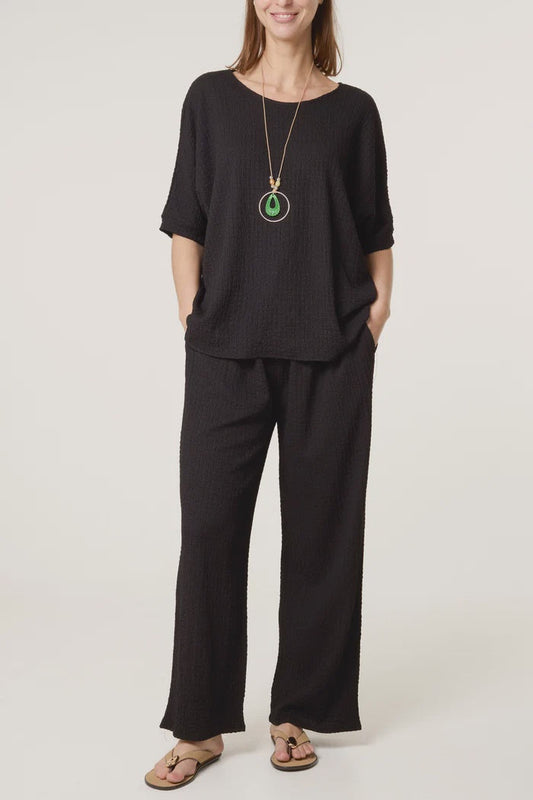 Crinkle Fabric Trouser Co-Ord - Black
