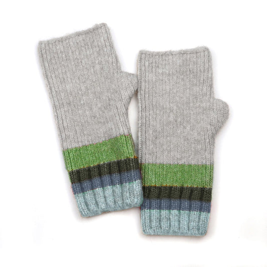 Denim, Grey & Green Mix Multi Stripe Wrist Warmers